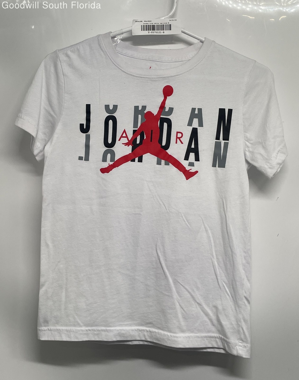 Jordan Boys White Short Sleeve Round Neck Pullover T-Shirt Size M 10-12 Years