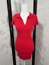 LITA by Ciara Ribbed Knit Polo Dress Red Midi Bodycon Y2K Chic Women's Medium