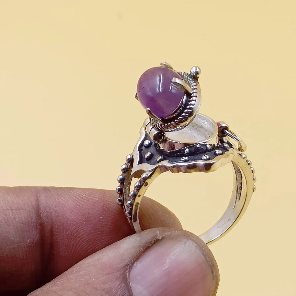 Anel veneno de ametista feito à mão, anel caixa de ametista de prata esterlina 925. - Imagem 2 de 4