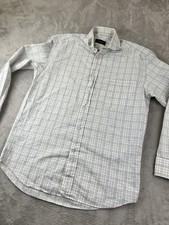 Canali Shirt Mens 15.5 39 White Blue Check Long Sleeve Made In Italy Cotton
