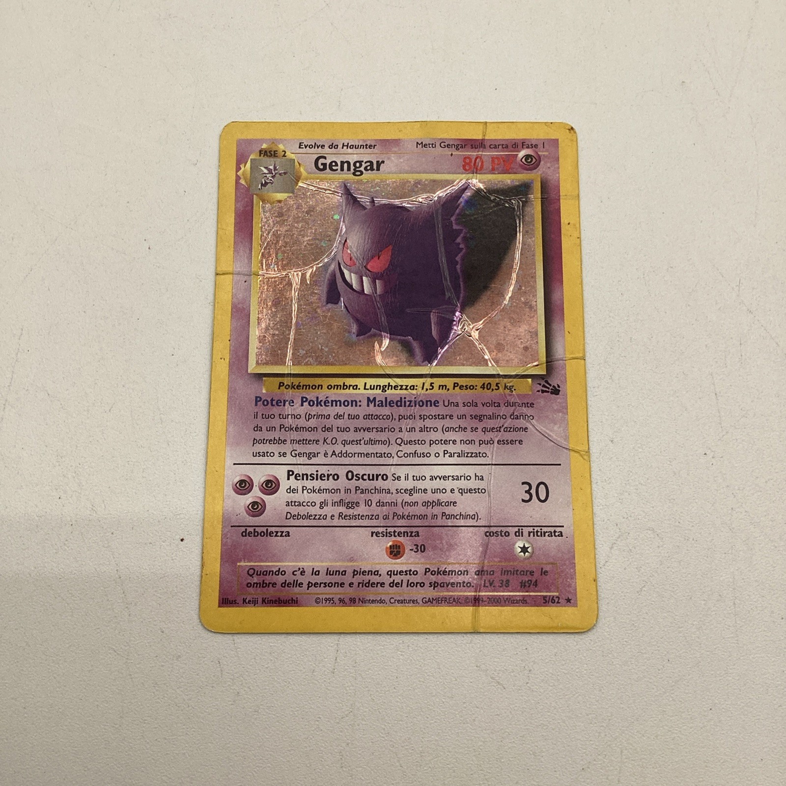 WOTC DAMAGED Pokémon Gengar Holo Rare Card Fossil Italian 5/62 1999 DMG