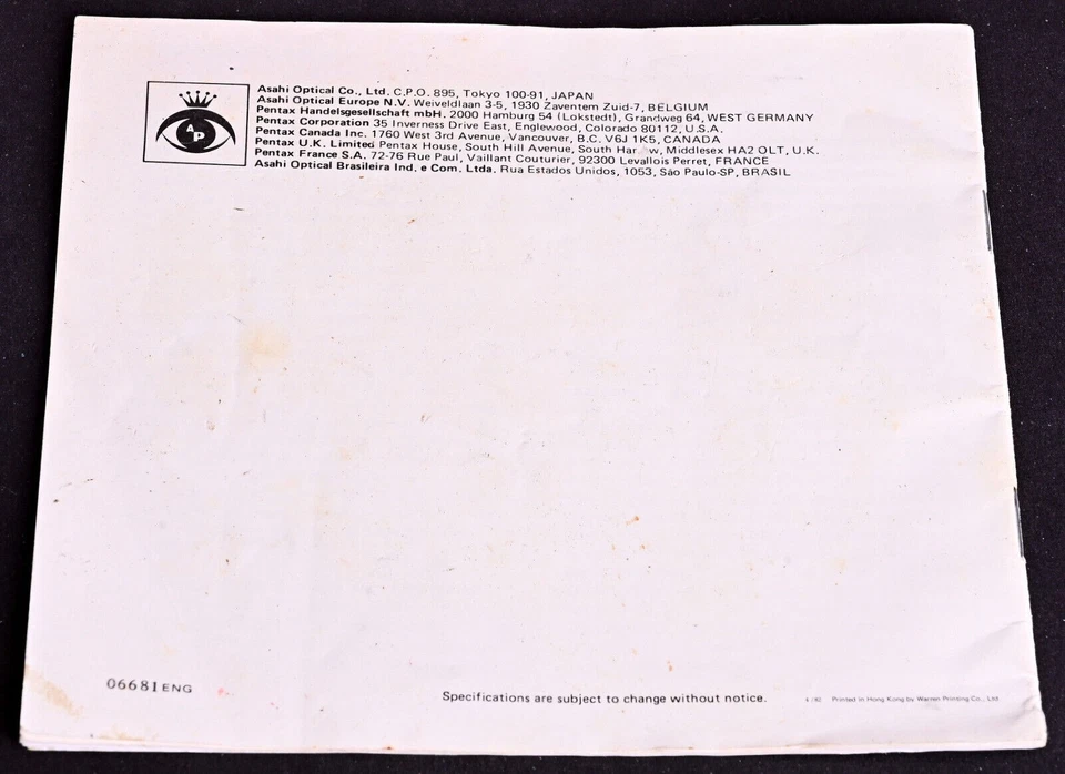 Original Pentax K1000 User Manual 1982 Edition - Excellent - Image 2 of 3