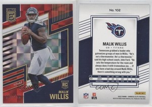 2022 Panini Donruss Elite Rookies Red /399 Malik Willis #102 Rookie RC