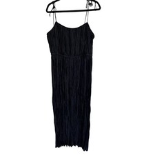 Ulla Johnson Womens Sheath Tie Strap Orla Crinkle Satin Maxi Dress in Noir Sz 12