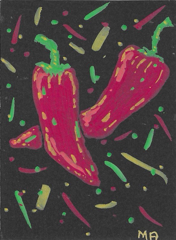 ACEO Original Red Pepper, Spice. Hot By  Shellysralifeart