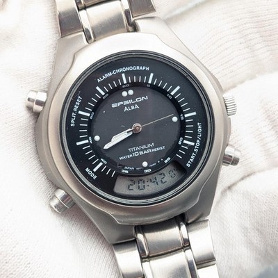 Seiko ALBA Epsilon Titanium Analog Digital Watch 36mm Black Dial Rare