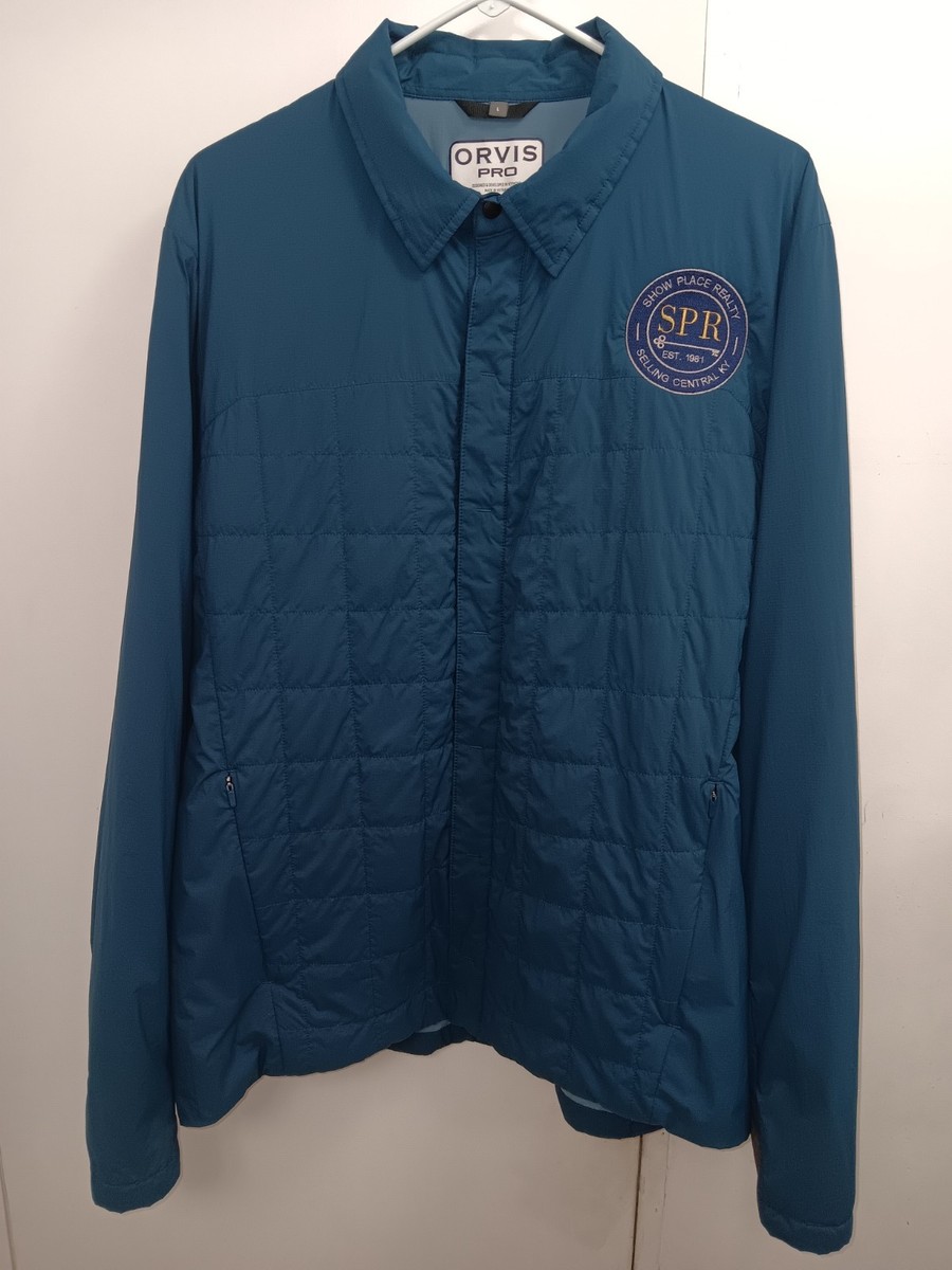 Orvis Pro Quilted Insulated Snap Button Shirt Jacket Blue Sz Large 