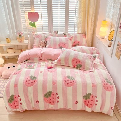 Pink Strawberry Kids Duvet Cover Set Queen Cute Kawaii Bedding Set Snowflake ...