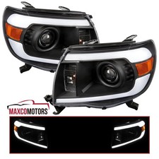 Black Projector Headlights Fits 2005-2011 Toyota Tacoma Led Tube Headlamps Lhrh