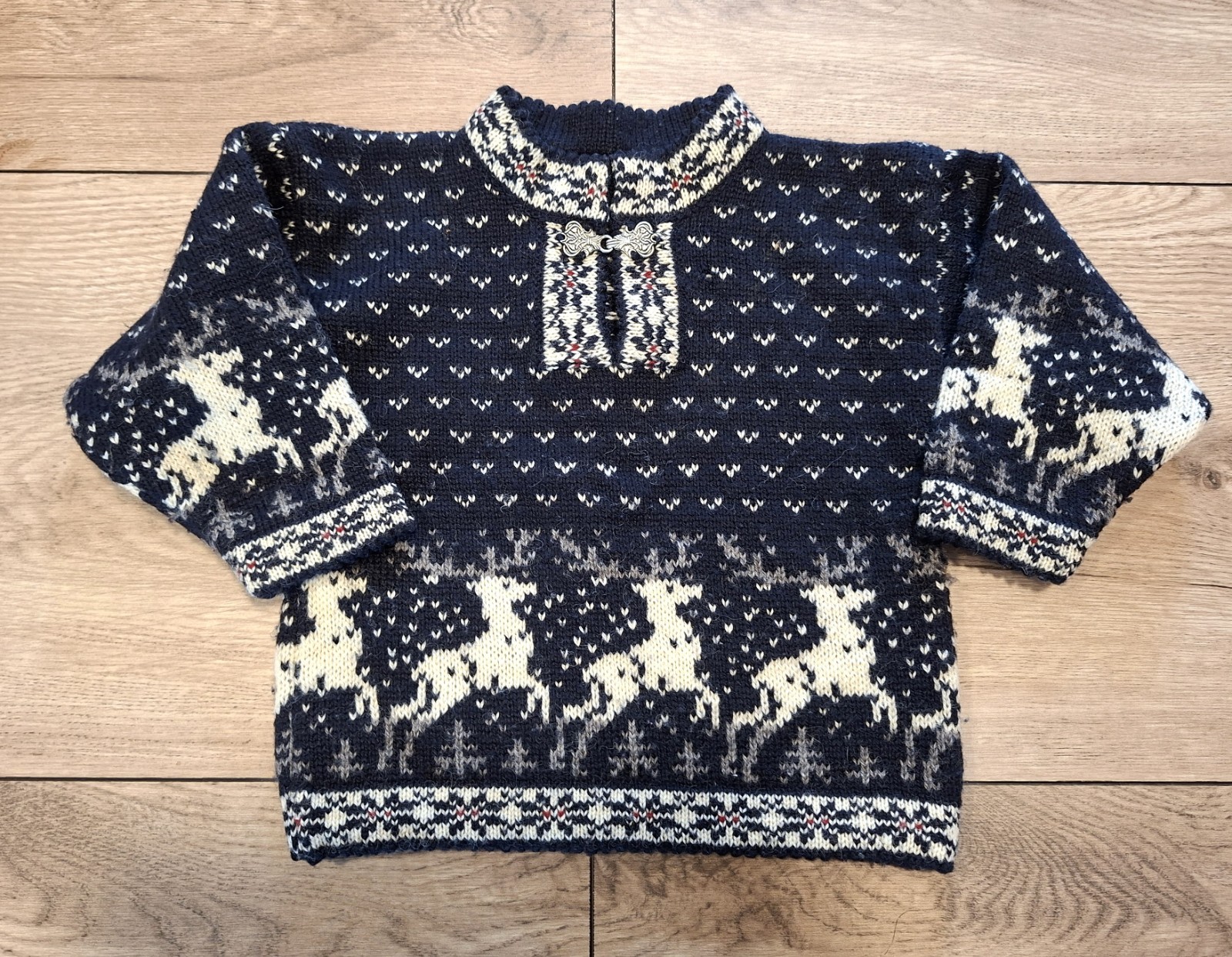 Vintage wool Kid's Sweater Nordic Warm moose Pattern Fair Isle Knit jumper