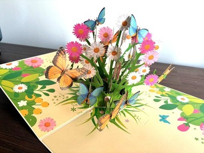 Super süße 3D Gänseblümchen & Schmetterlinge Grußkarte Geburtstag Jahrestag Liebe
