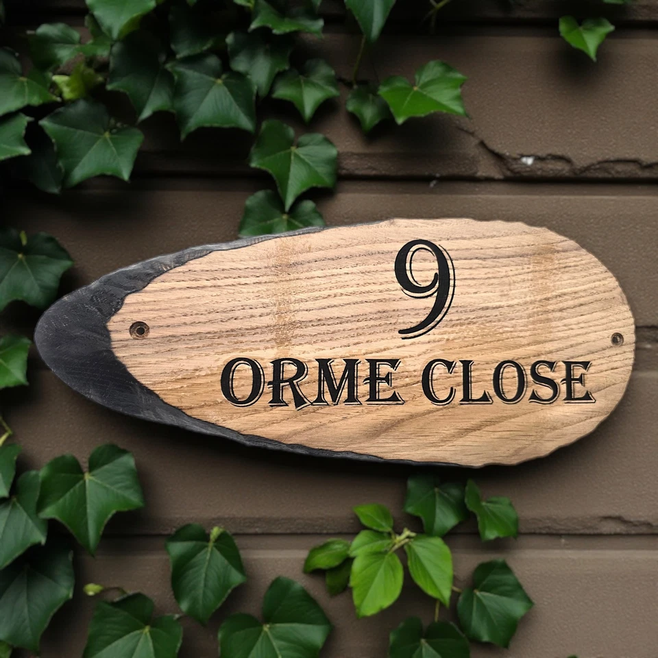 Custom Oak Plaque,Personalised Carved Wooden House Sign with Live Edges,Rustic - Image 3 of 4