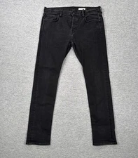 All Saints Jeans Mens Size 36x32 Black Denim Cigarette Skinny Button Fly *READ*