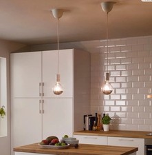 New 2 x IKEA SUNNEBY 1.8m Cord White 204.201.75 And Lunnom Led Bulbs E27