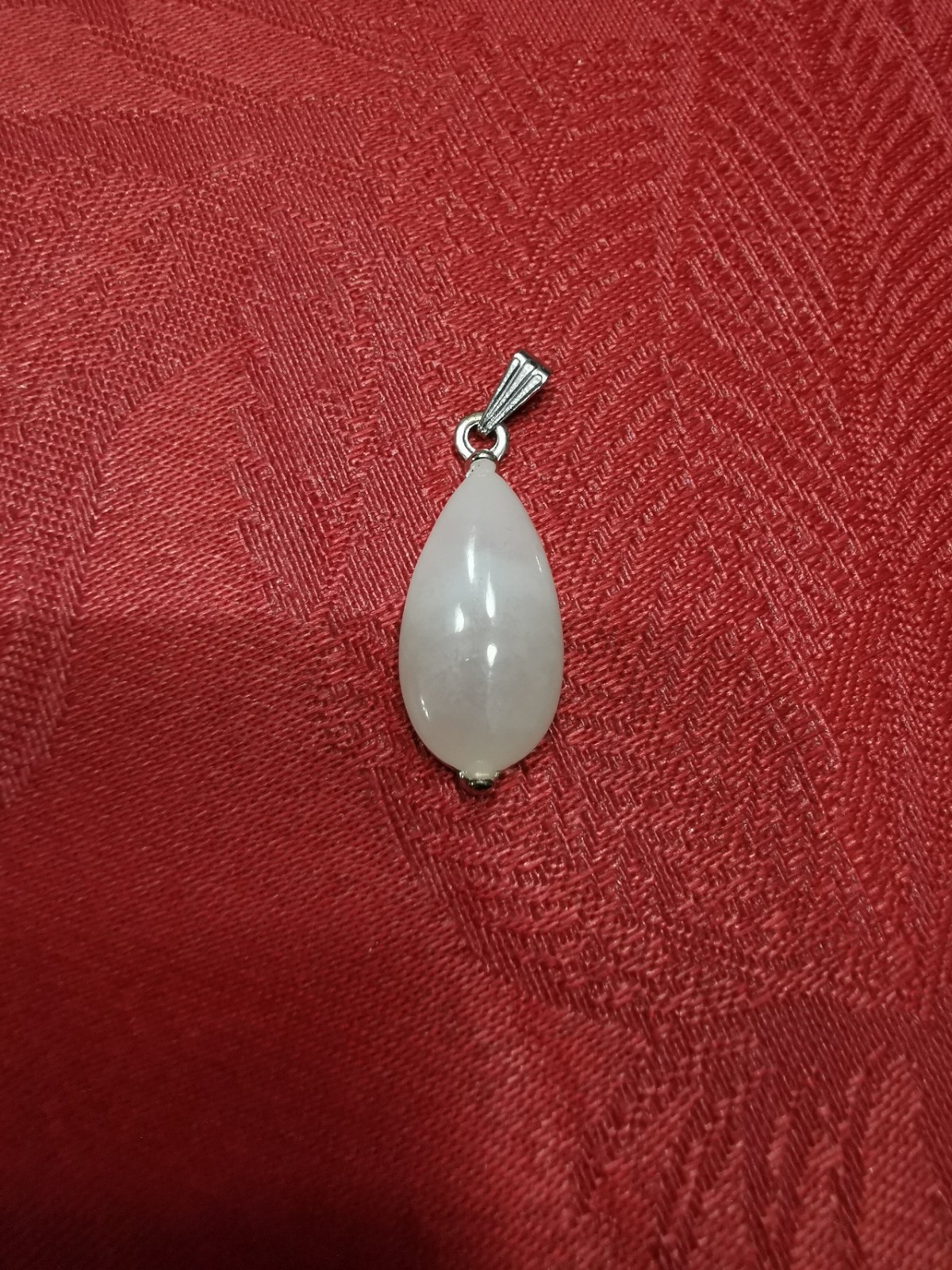 Pendentif en quartz rose naturel véritable et bélière en argent massif 925