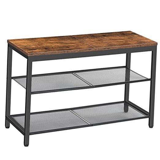 3-Tier Rustic Brown & Black Shoe Bench Rack 29.5L x 11.2W x 19H