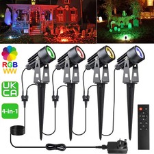 4Pcs Garden Lights Mains Colour Changing Waterproof Plug In Outdoor Spot Lights