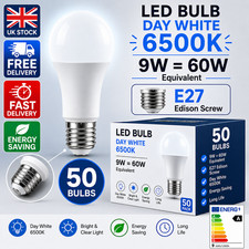 50x GLS 9w LED Light Bulb E27 Edison Day white White 6500k Wholesale Job lot