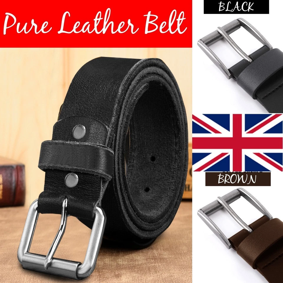 FIT EVEN Men's Leather Belts Genuine Pure Leather Black Brown Belt Buckle Trouser Jeans