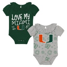 Infant Outerstuff Green/Gray Miami Hurricanes Two-Pack Playtime Ruffle Bodysuit