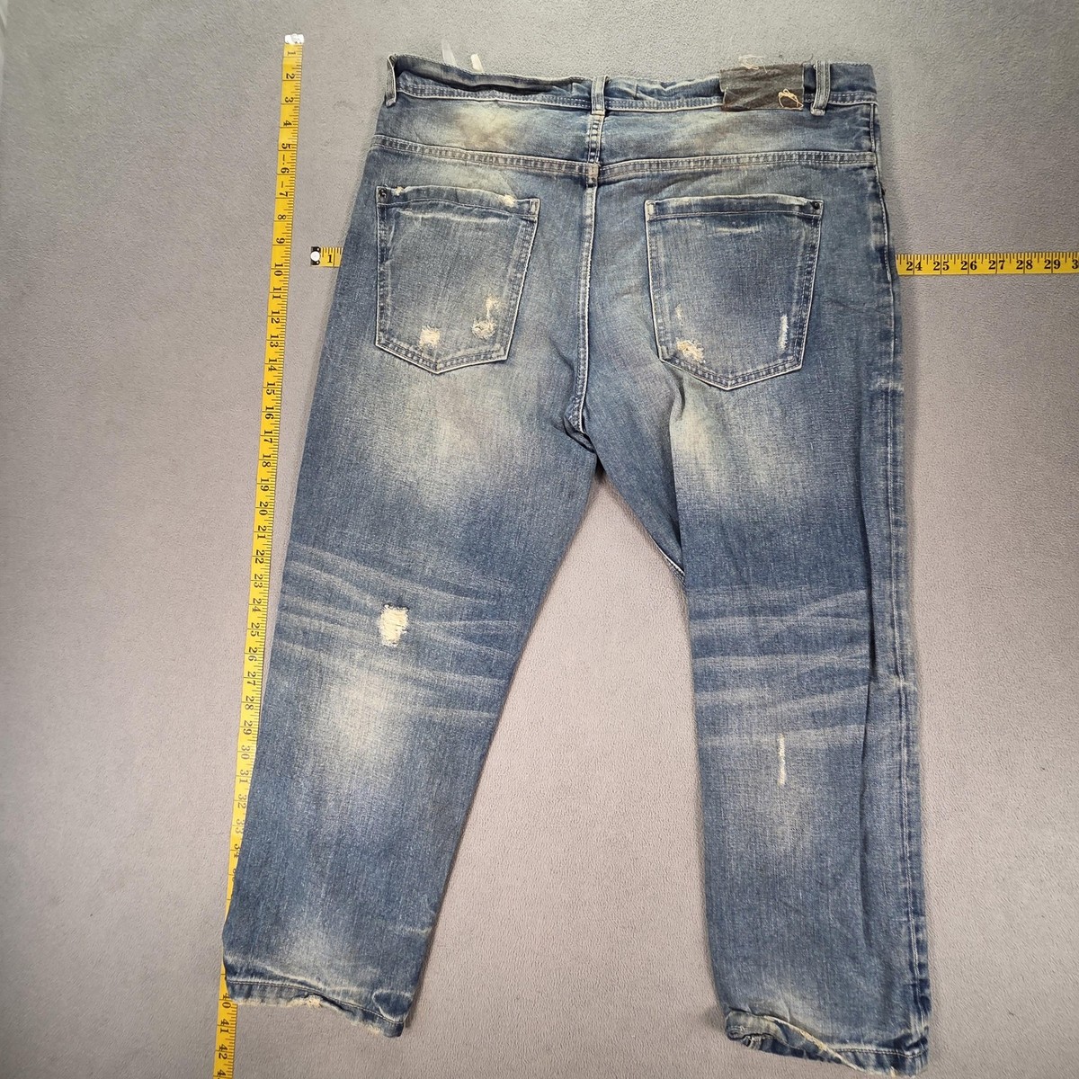 Zara Jeans Mens Selvedge Blue Med Wash Thrashed Whiskers Honeycomb