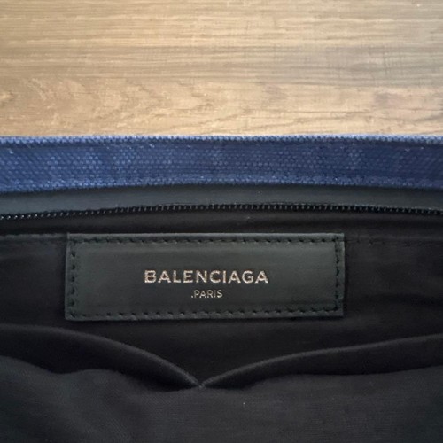 Balenciaga navy canvas clutch bag used with logo and zipper