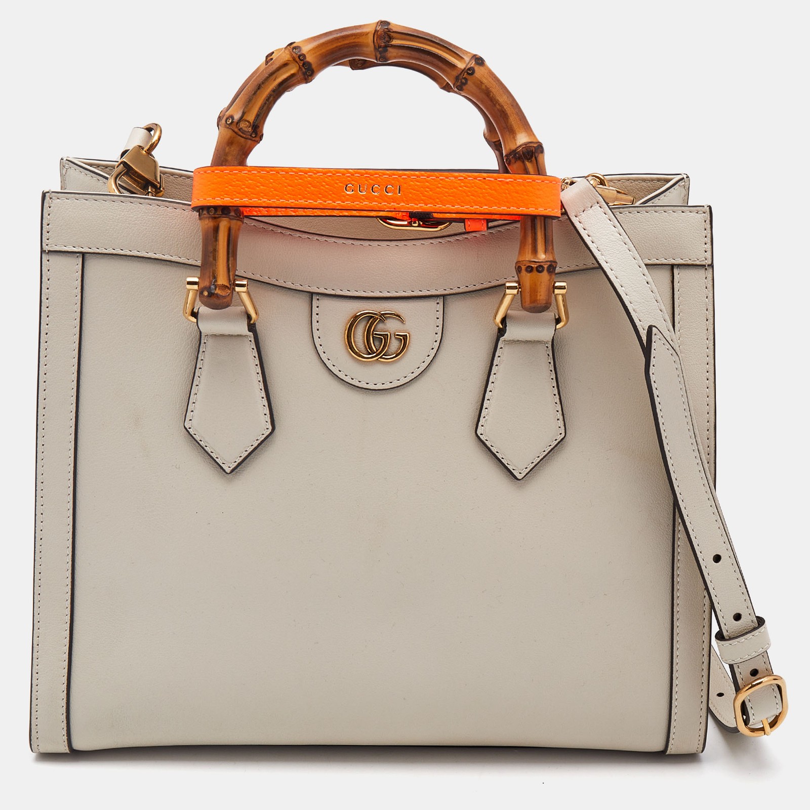 Gucci Off White Small Leather Bamboo Handle Diana Tote Bag