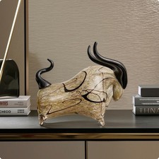 Stier-Glasskulptur handgearbeitet Stierskulptur kompakt f&uuml;r B&uuml;ro, Sammler