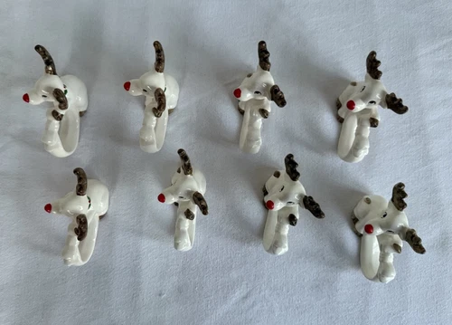 Vintage Fitz & Floyd Christmas Reindeer Napkin Ring Set Of 8 - Picture 6 of 20