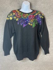 Vintage Victoria Harbour Sweater M Sequin Embellished Rainbow Colorful 80s 90s