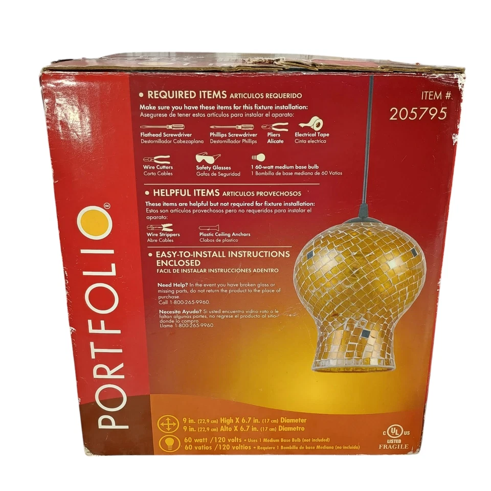 Portafolio Mosaico Oro y Marrón Azulejo Colgante Luz con Acabado Bronce Frotado con Aceite Foto 4 de 4