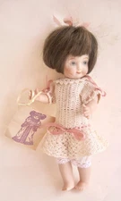 6.5 Inch All Bisque Repro Doll Elva by Judy Liddington Jointed Crochet Dress