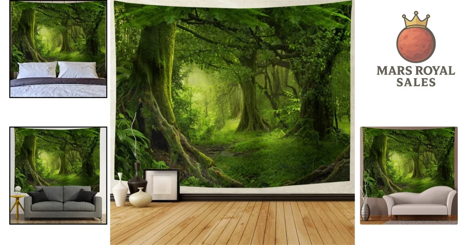 Tapiz de pared bosque brumoso paisaje - encantadora decoración de naturaleza para cada temporada Foto 2 de 4