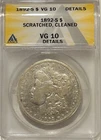 1892 S Morgan Silver Dollar ANACS VG Details Tough Date Morgan