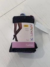 NWT Womens 2 Pair Fashion Tights Pattern & Opaque Sz L Black Shimmer Maroon