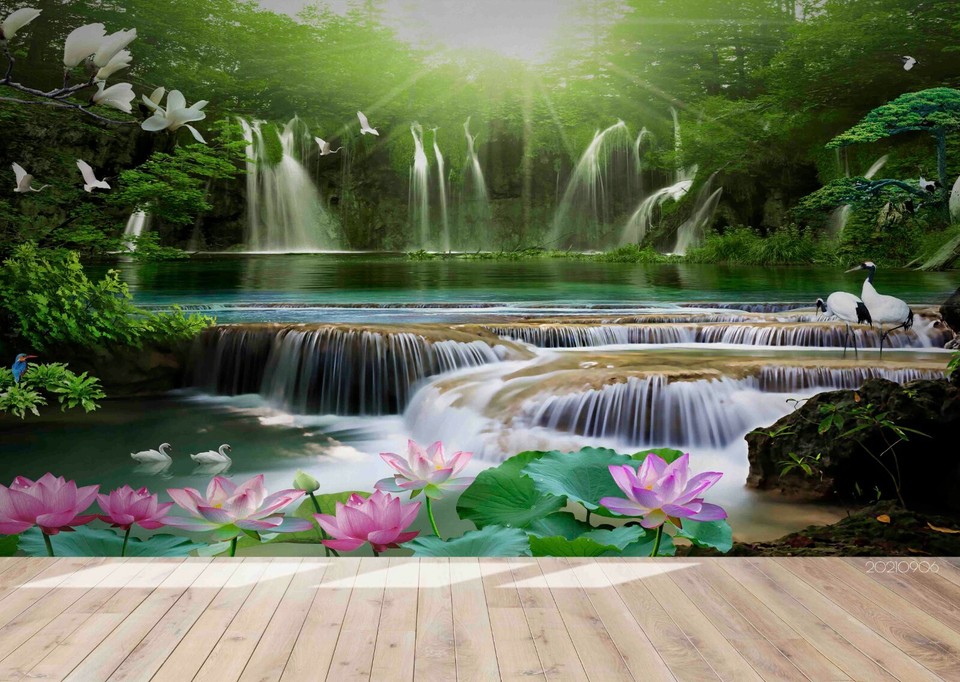3D Forest Waterfall Landscape Wallpaper Wall Mural Removable Self ...