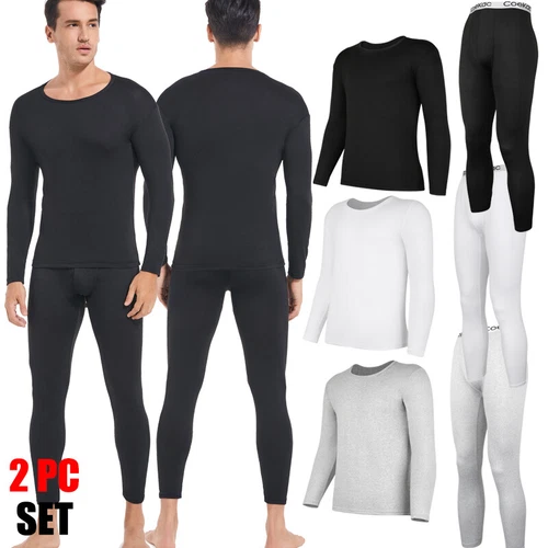 Mens 2 pc Thermal Underwear Set Long Johns Top Bottom Winter Base Layer S M L XL - Picture 1 of 32