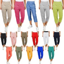 Womens Cherry Berry Cropped Capri Pants 3/4 Length Elastic Waist Summer Trousers