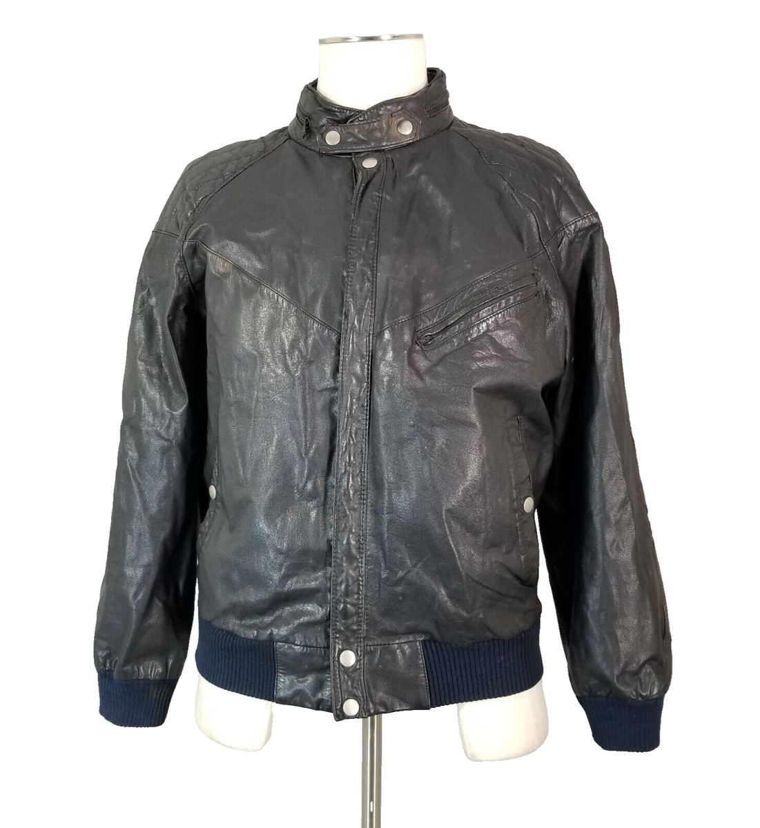 Equus leather jacket men's Medium Black Biker Bomber Cafe Equus leather jacket men's Medium Black Biker Bomber Cafe