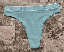 NWT VICTORIA'S SECRET BLUE SMOOTH THICK LOGO WAISTBAND HIGH WAIST THONG PANTIES