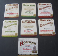 Lote de 7 etiquetas antiguas vintage - ROMANO - VINO - Bodega Romano CUCAMONGA CA.