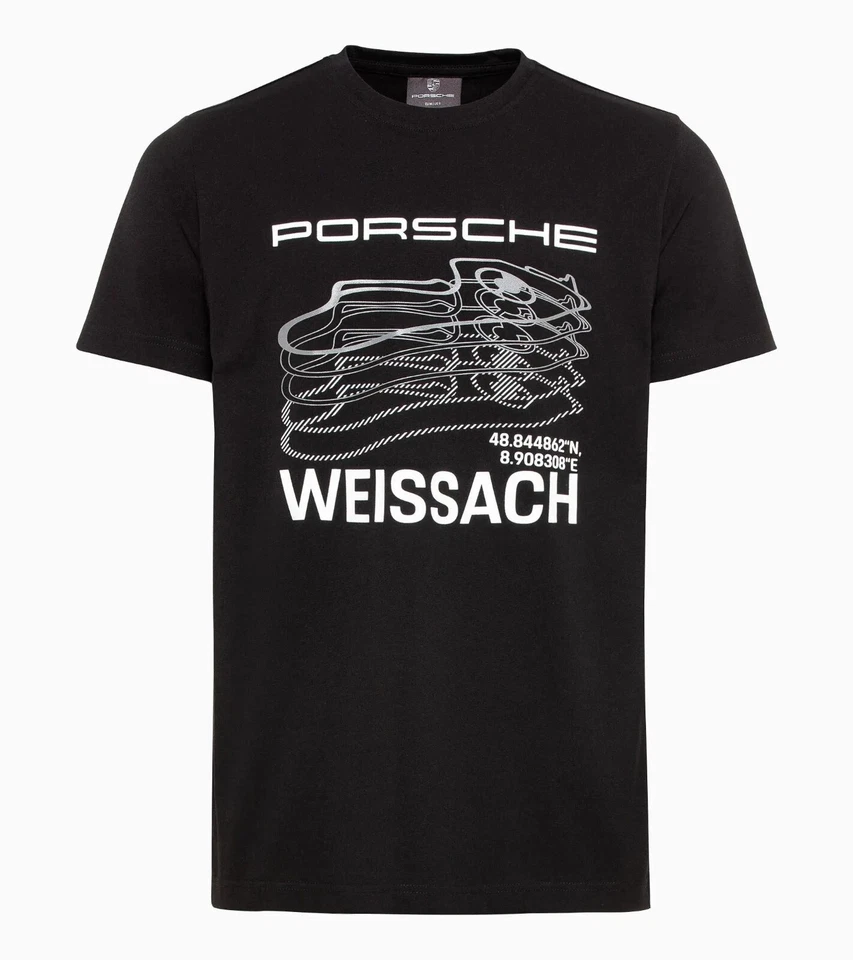 Original "Porsche Lifestyle T-Shirt – Essential" mit #WEISSACH-Print