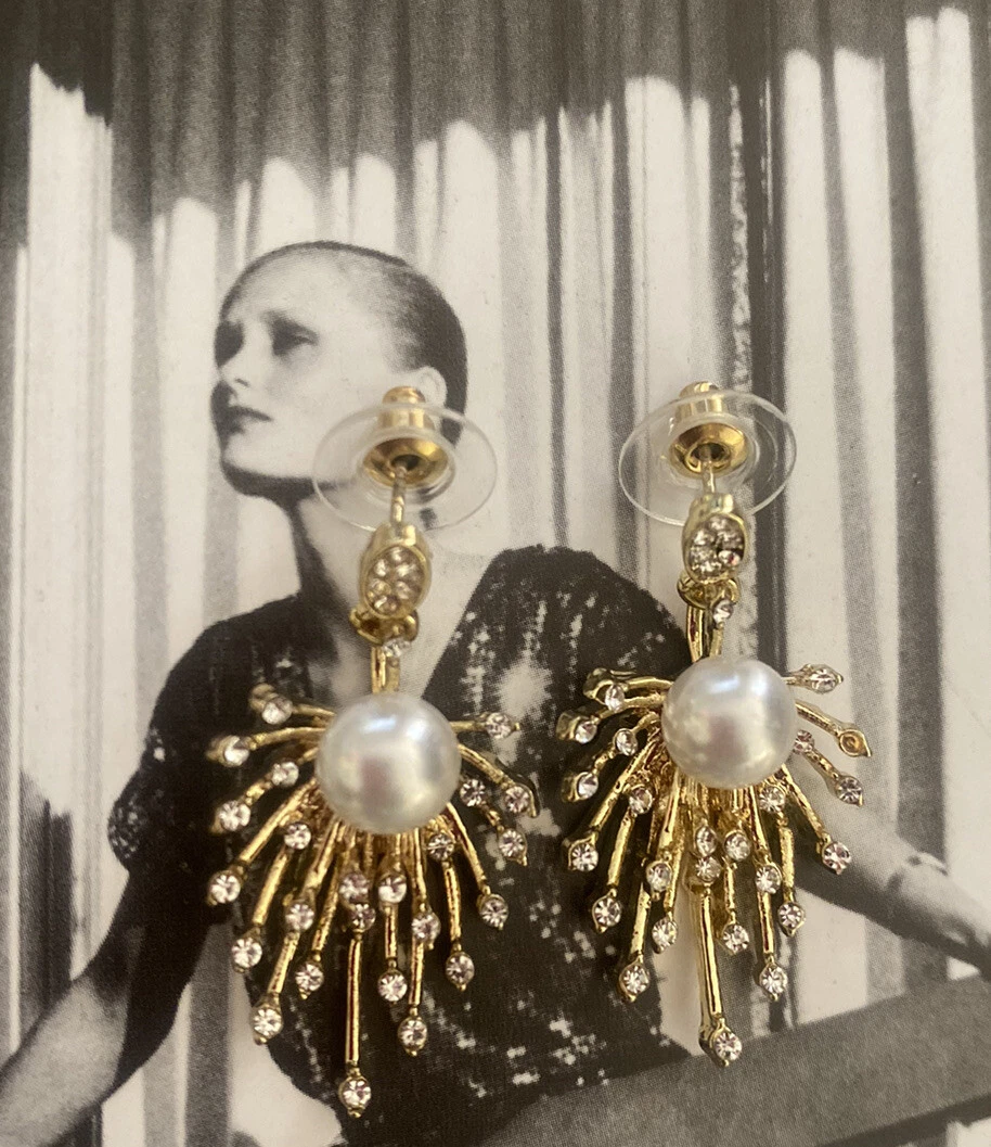 New Fashion Stud Earrings Crystal Statement DIAMANTE GOLD TONE Pearls AU