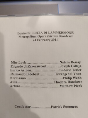 Live Opera Recording CD -1147 Lammermoor Dessay Calleja Tezier Youn Webb Plenk