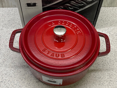 Staub Cast Iron Round Cocotte Cherry Red, 4-Quart Damaged / Small