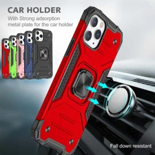 For iPhone 12 Pro Max Case Shockproof Magnetic Ring Holder Cover+Tempered Glass