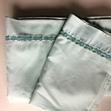 Vintage Lace Edged Baby Nursery Crib Sheet  Matching Pillow Case Blue Cotton