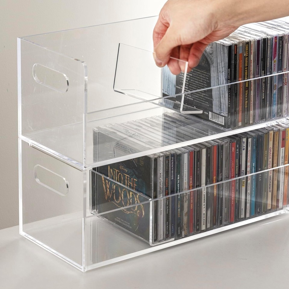 Clear Acrylic Stackable CD Holder Racks, Media Storage Organizers, Set ...