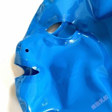 Blue Latex Gummi Hood Rubber Mask Zipper Fetish BDSM Party Catsuit ClubWear US