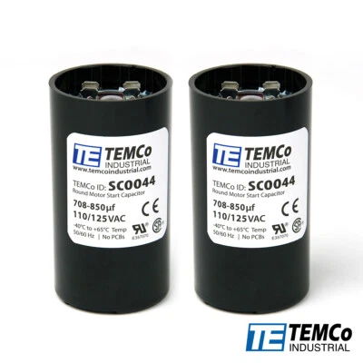 TEMCo 708-850 uf/MFD 110-125 VAC volts Round Start Capacitor 50/60 Hz -Lot-2